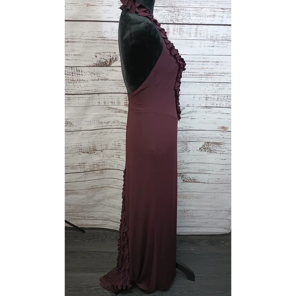 Deep Dark Burgundy Ruffle Formal With Train Absolutely Stunning Size 6 - Picture 4 of 6